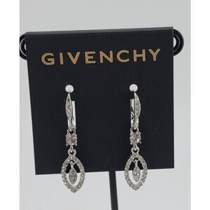 Givenchy Silver Tone Crystal Drop Dangle Leverback Earrings 1.25"